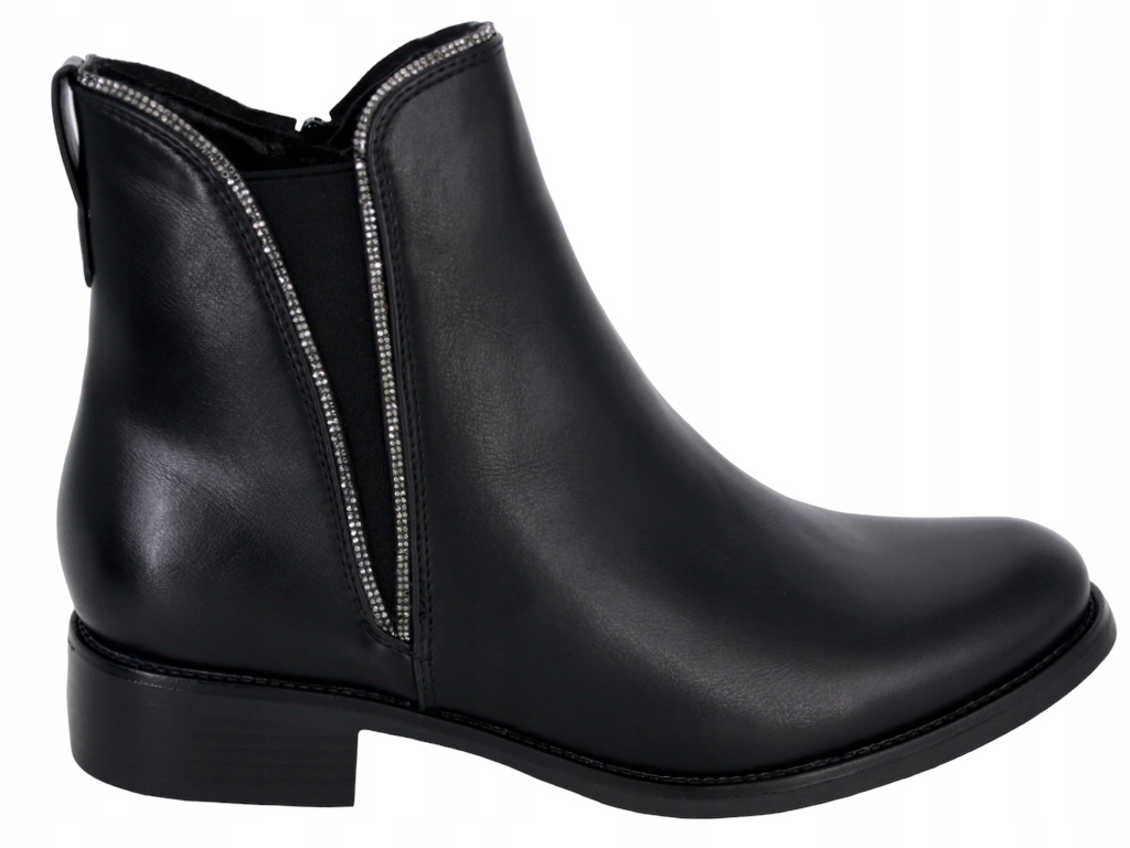 Dámské Kotníkové Boty Na Nízkém Podpatku Eko Kožené Boty Černé Pohodlné 44