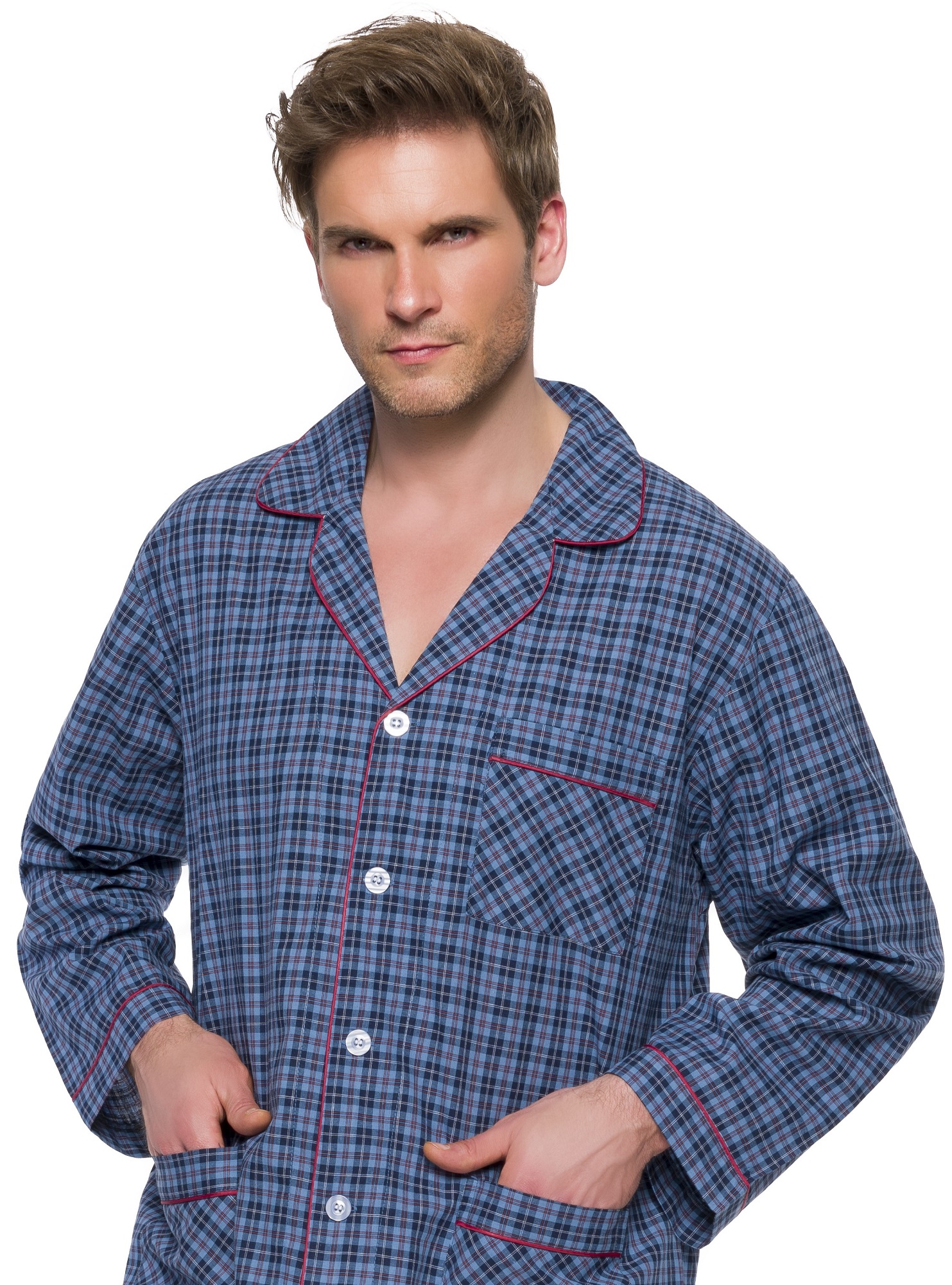 E4 ROZPINANA BAWEŁNIANA PIŻAMA MĘSKA W KRATKĘ XL Rozmiar XL