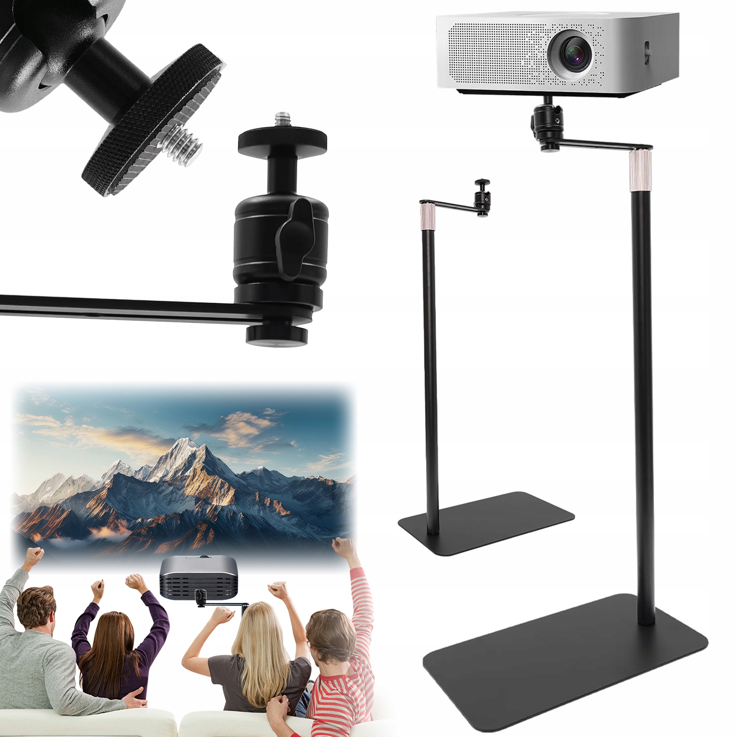 Stojan Pro Projektor 60-120 CM, Nastavitelná Deska O 360°, Otočný, Černý