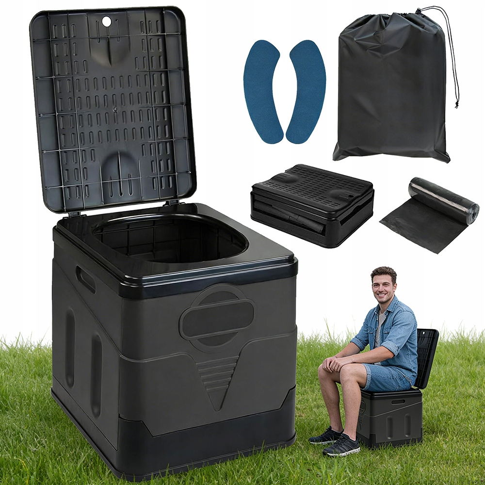 Przenośna Toaleta Turystyczna Składana 20L Ergonomiczna Wytrzymała Czarna