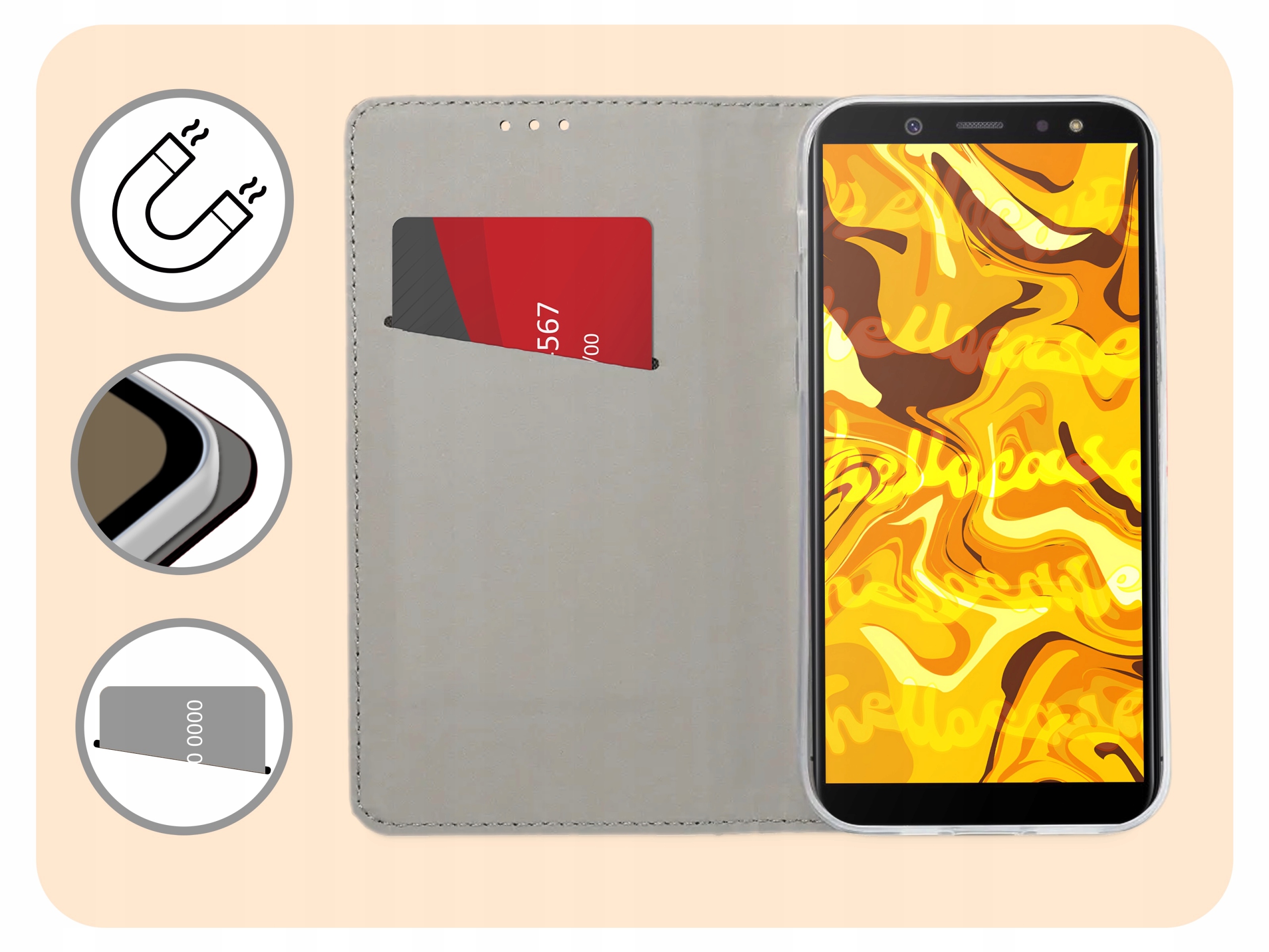 ETUI Z KLAPKĄ DO SAMSUNG GALAXY J4 PLUS CZARNE ZAMYKANE MAGNETYCZNE KABURA Marka Hello Case