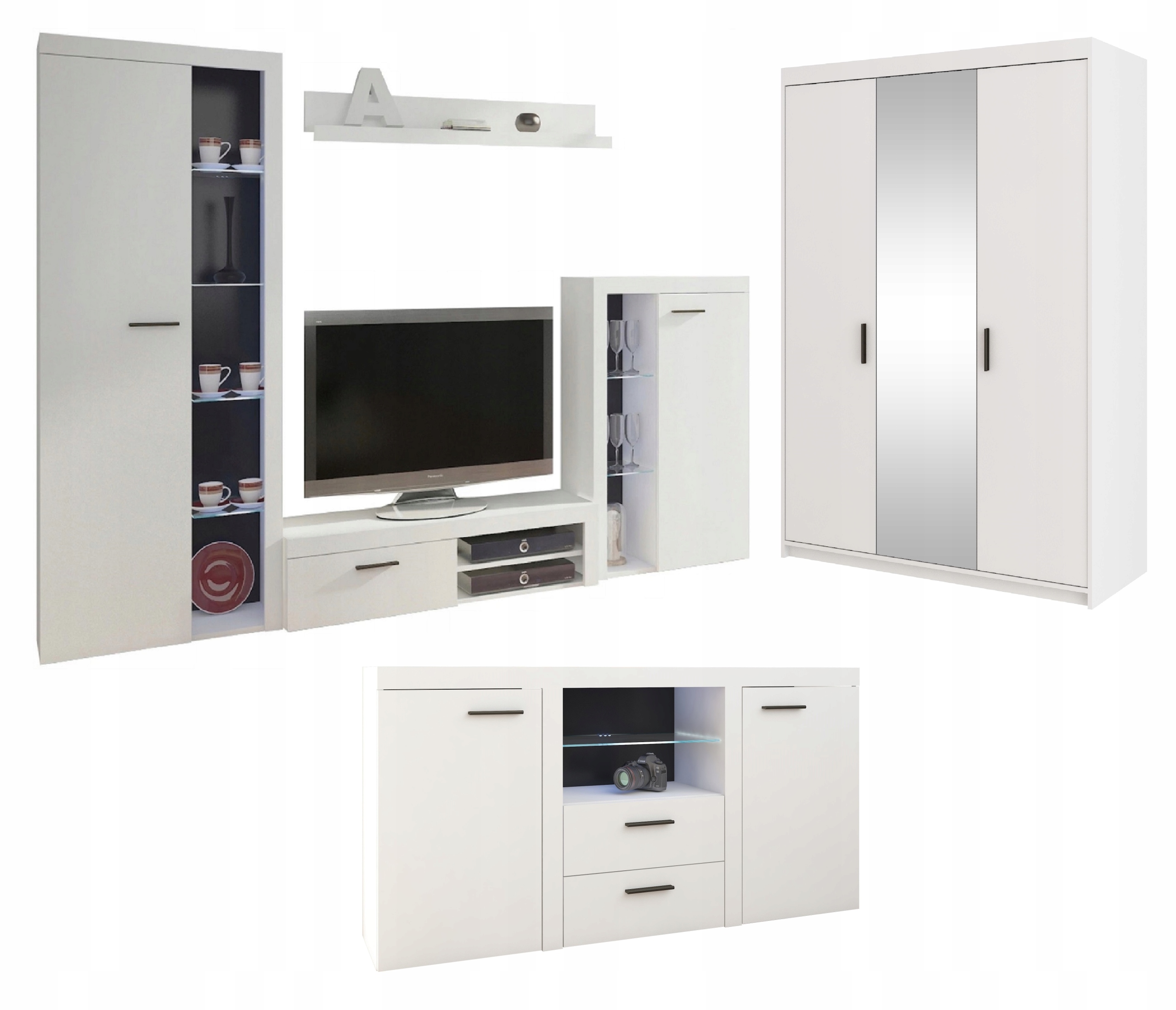 Komplet Meblościanka + Komoda + Szafa RUMI Lefkas Marka BIANCO