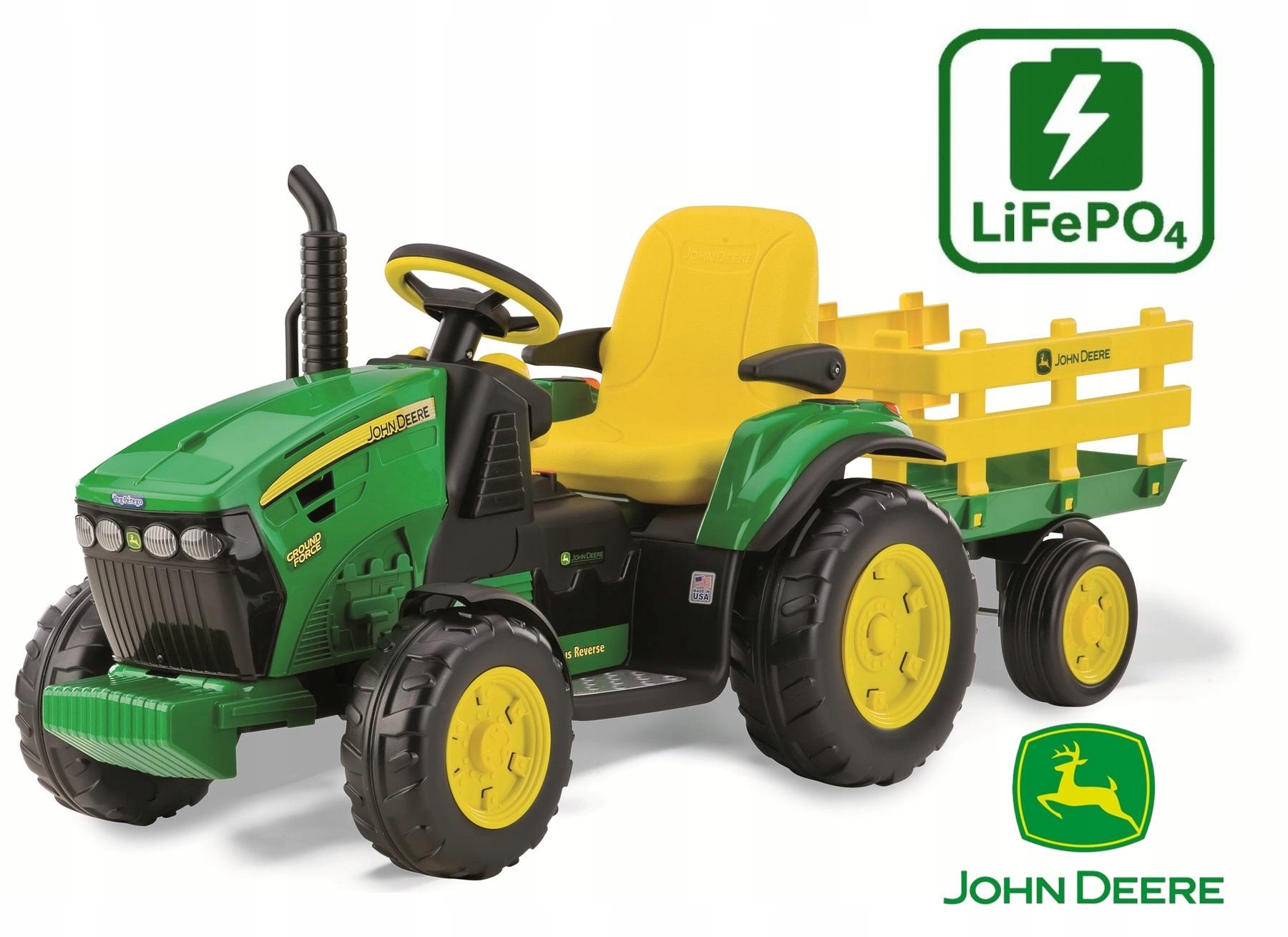 Traktor na Akumulator John Deere Ground Force 12V Peg Perego LiFePO4 litowy