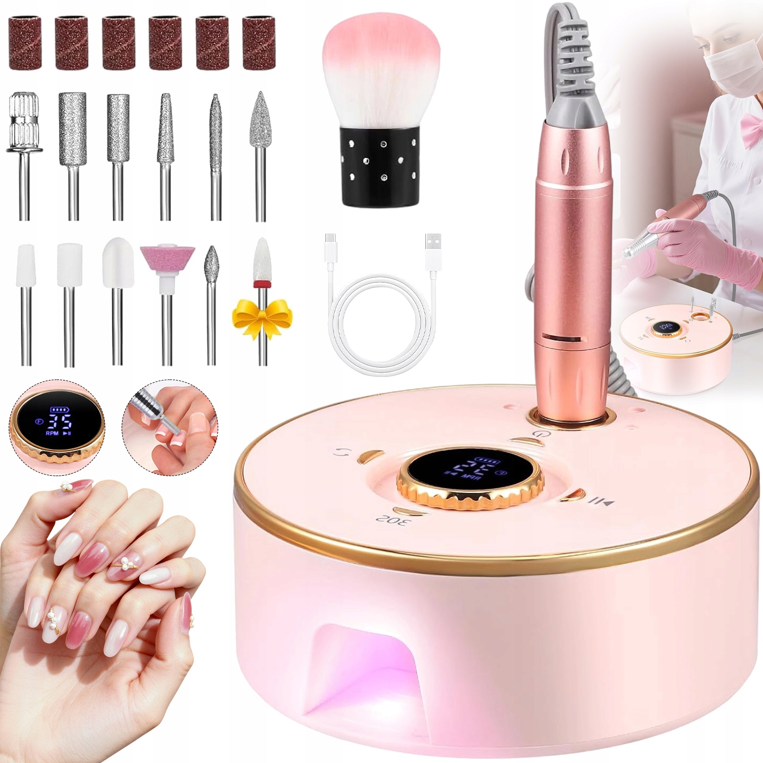 Bruska Na Nehty Manikúra Pedikúra 2V1 Sada Profesionálních Fréz