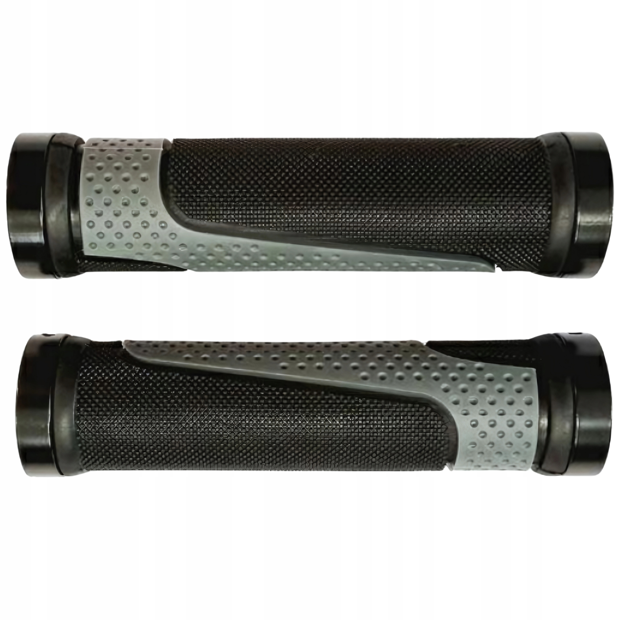 Chwyty okrągłe z 2 czarnymi obejmami miękka guma 2szt-130mm czarno szare