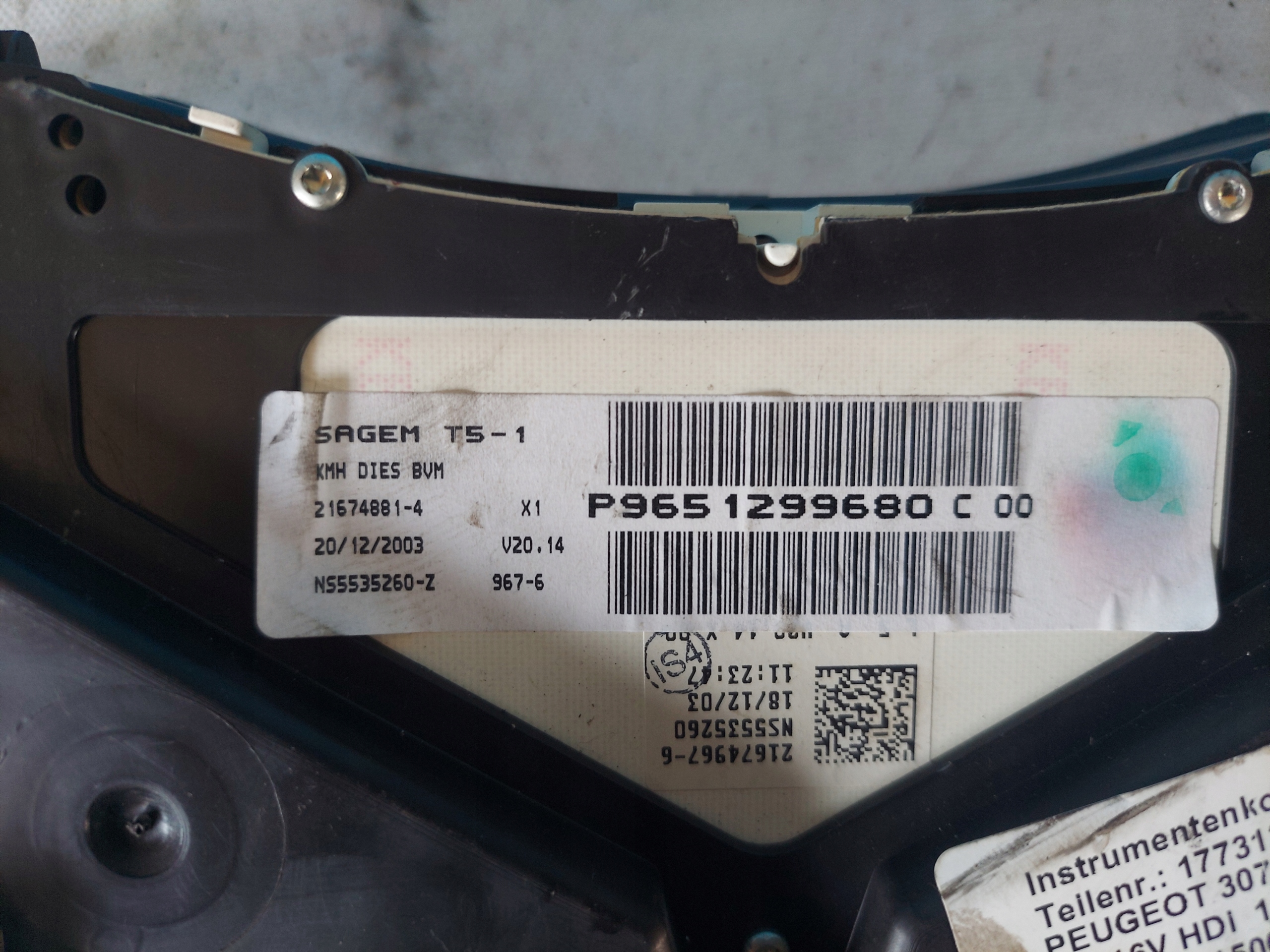dials clock PEUGEOT 307 2.0 HDI P9651299680