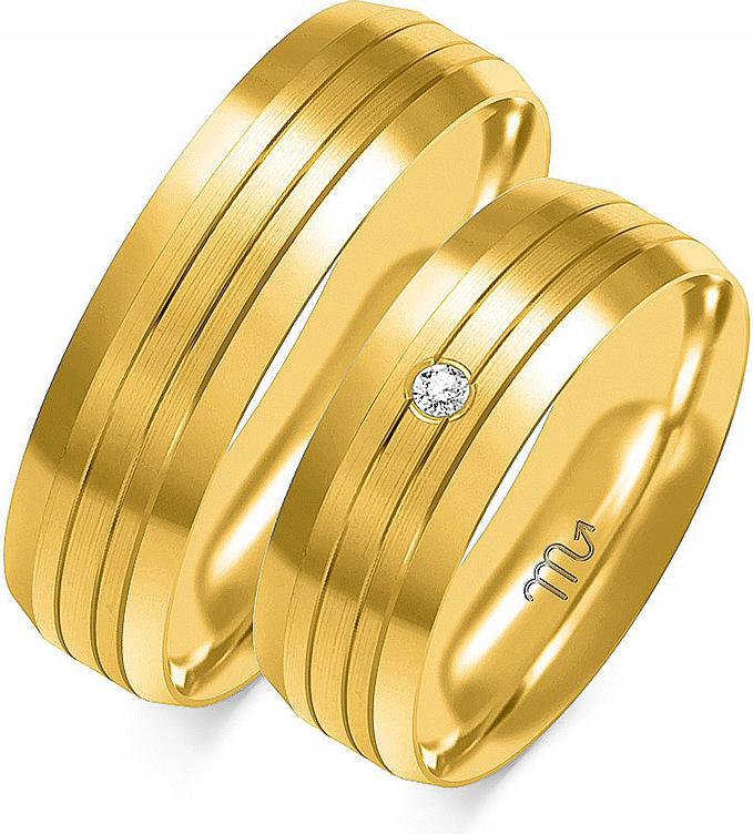 Zlaté svatební snubní prsteny jemné 14K 585 vel. 11 12 13, moderní módní vzor