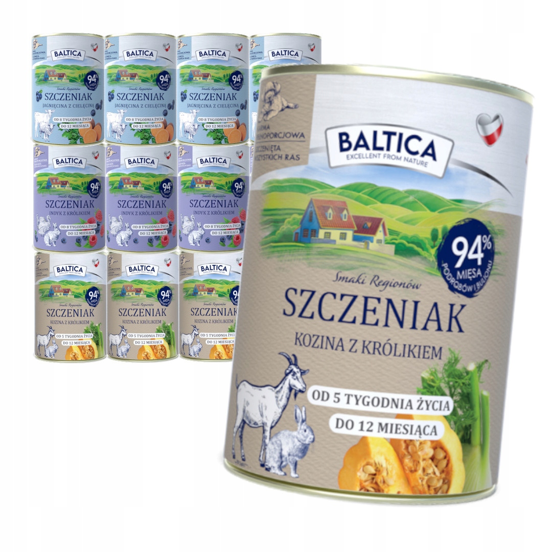 Levně Baltica Mix Chutí 12x400g Vlhké Krmivo pro štěňata Jehněčí Krůta Kozina