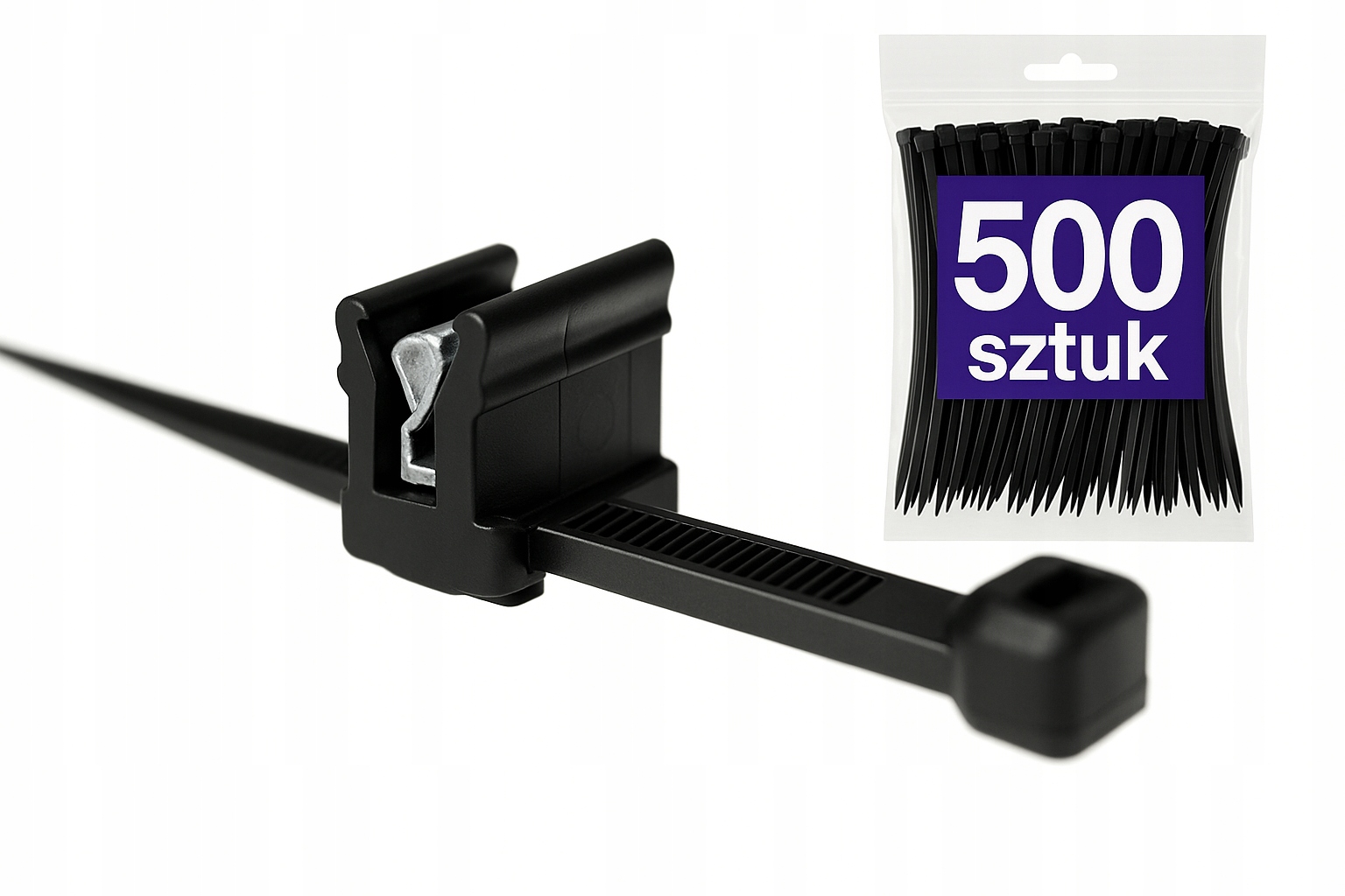 Káblová páska s klipom, upevňovacie kolíky 200 mm 500 ks, čierna clk2