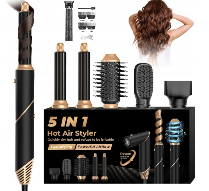 Szczotka do stylizacji włosów składana lokówka prostownica 5w1 gratisy