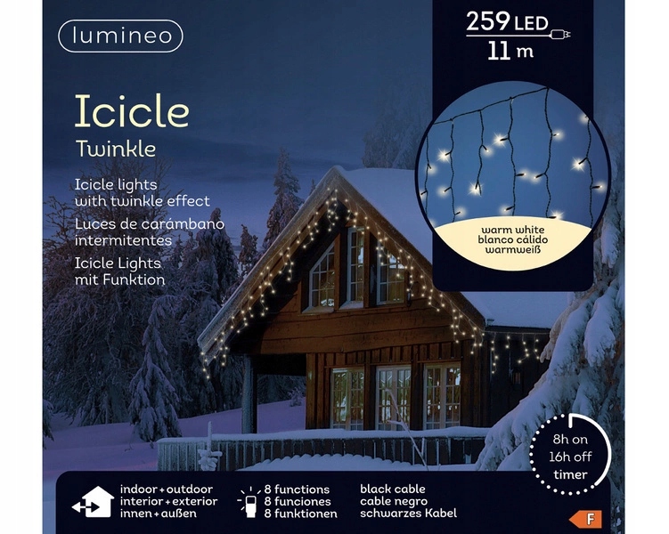 Vánoční osvětlení na stromeček Lumineo záclona rampouchy 259LED 11 m teplá bílá IP44