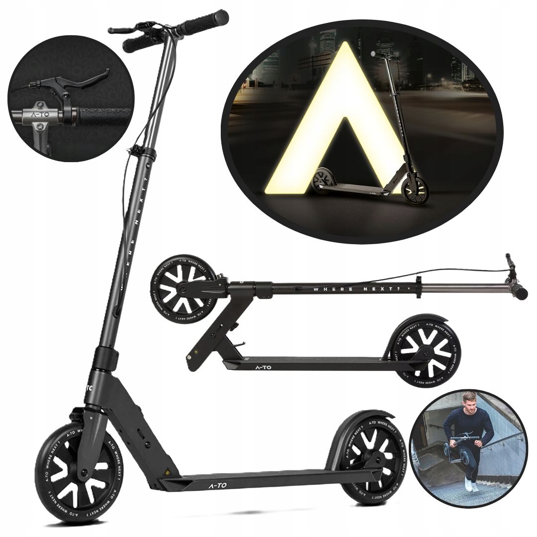 Hulajnoga dla dorosłych A-to duże koła 20cm hamulec ręczny nożny czarny mat