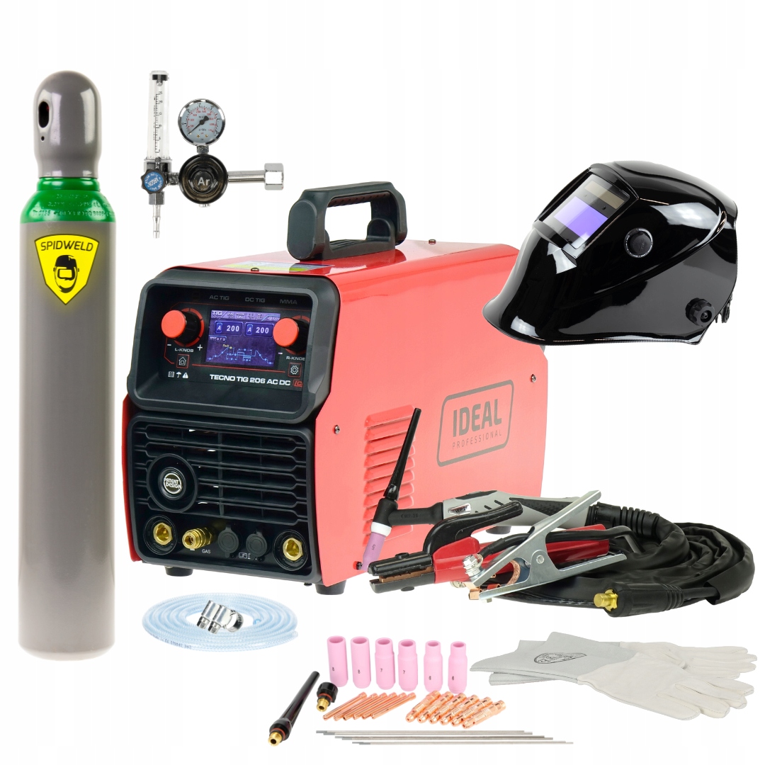 SPAWARKA INWERTOROWA TIG AC/DC 200A PULS MMA IGBT LCD IDEAL TECNOTIG Zestaw
