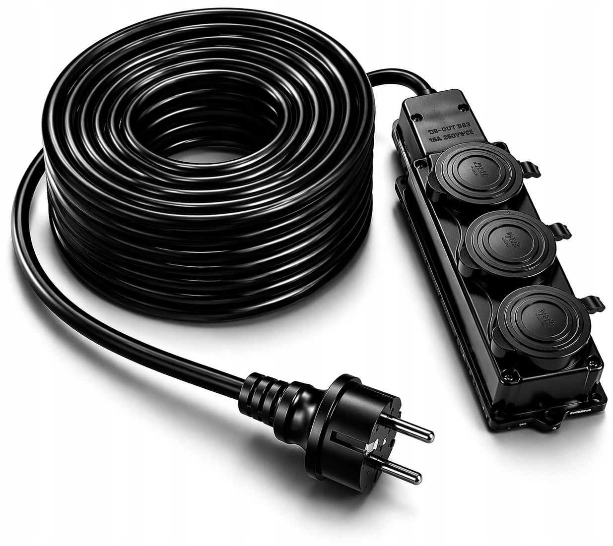 Przedłużacz Budowlany Ogrodowy 3×2,5mm² Przewód Kabel 3 Gniazda 20m IP44