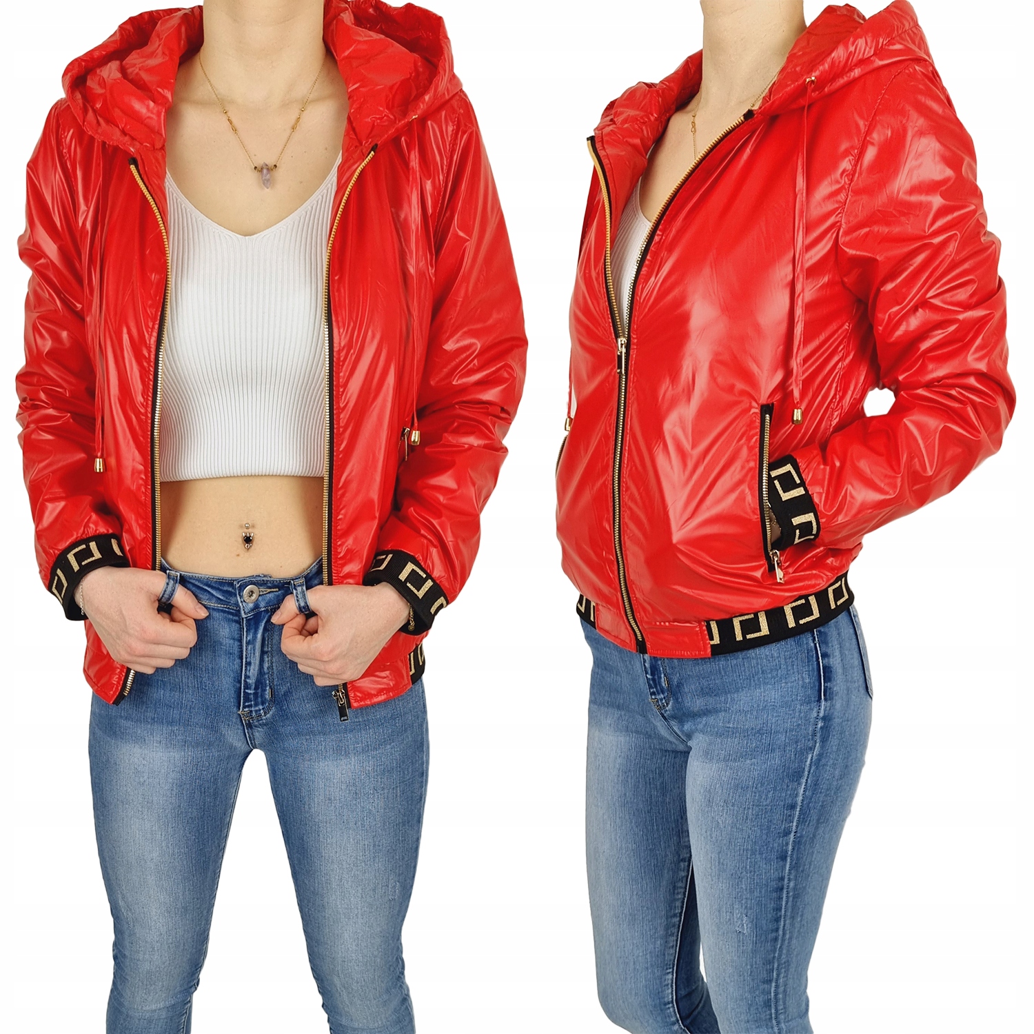 #dámská Prošívaná Bunda Kapuce Lesklá Barvy#