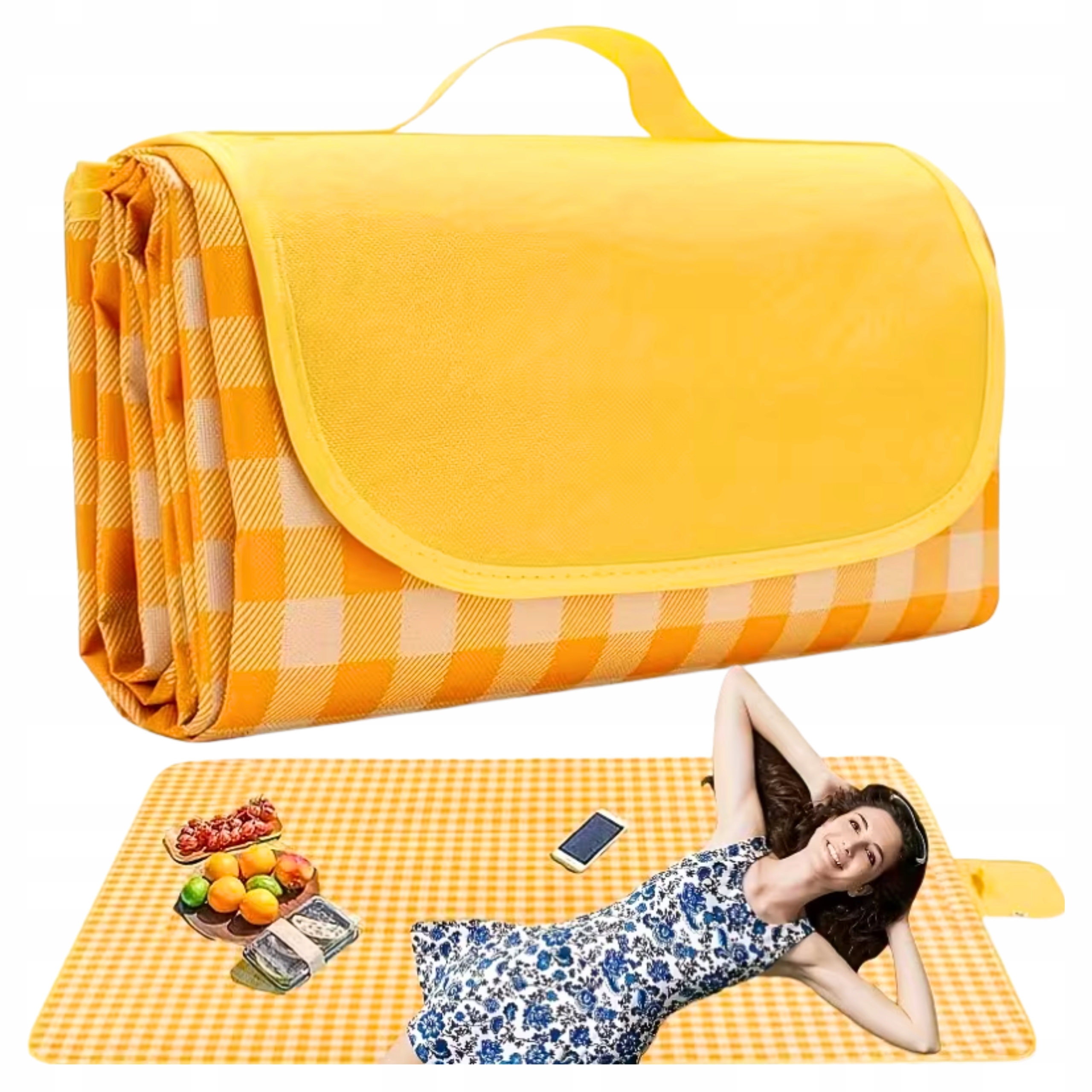 Koc Na Piknik Mata Plażowa 150x100 cm Składany W Kratkę Do Ogrodu