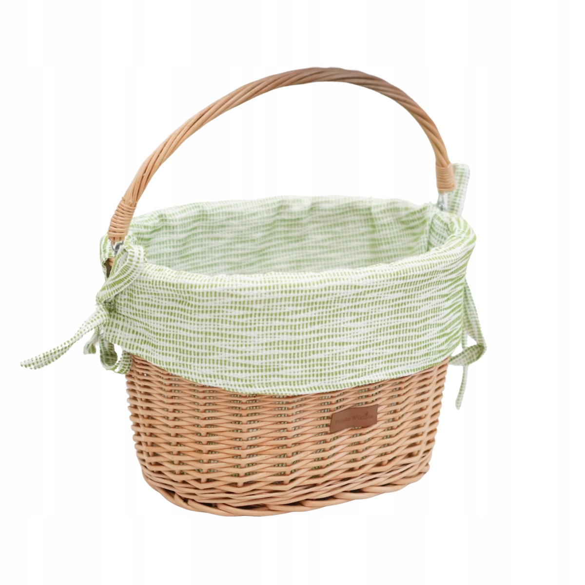 Koszyk wiklinowy na rower natural wkład zielony