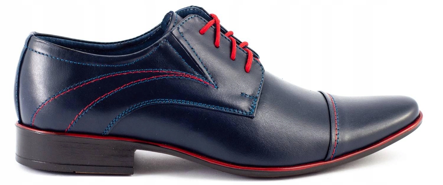 Pánské kožené společenské boty Polské 238LU tmavě modré s červenou barvou 39