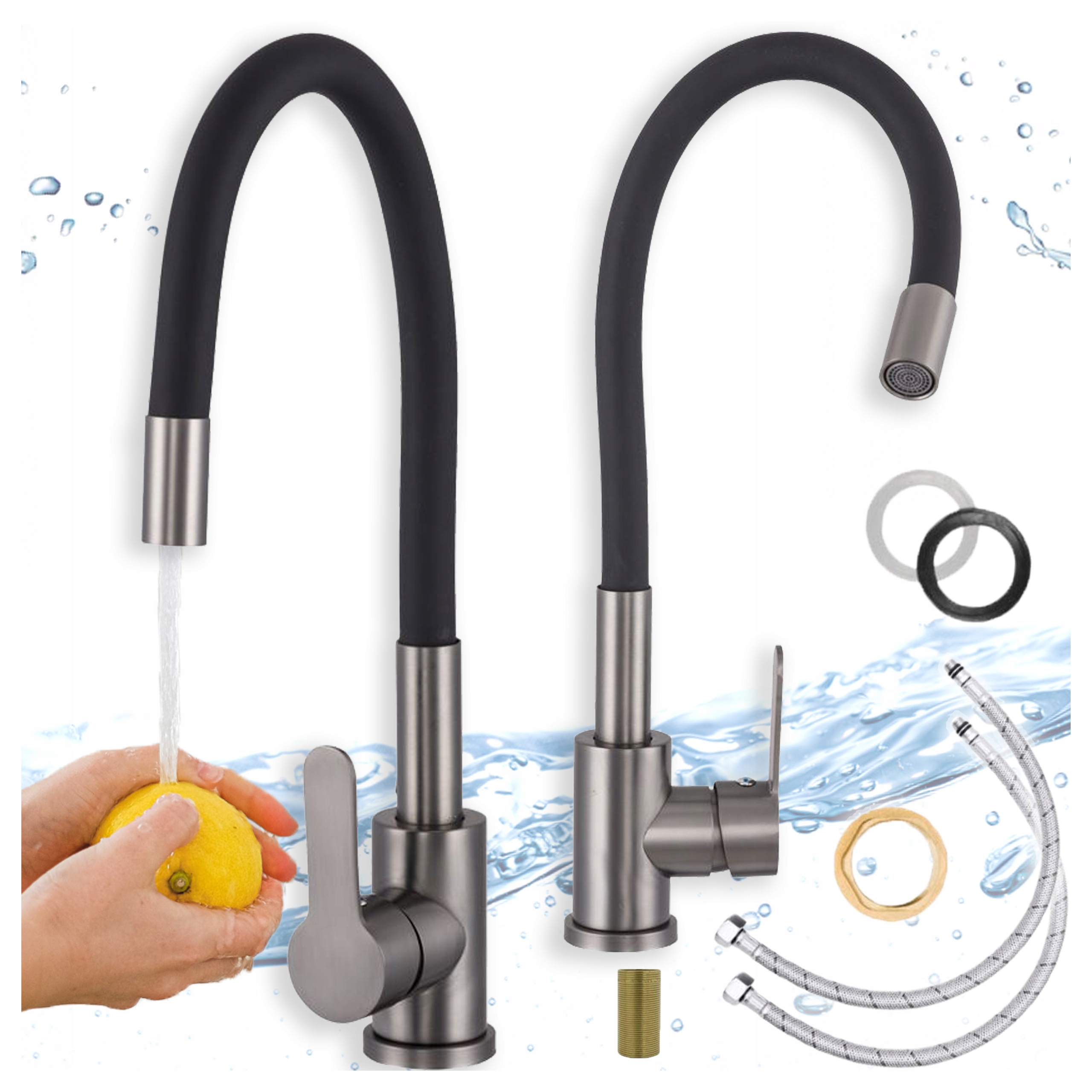 Kuchyňská stojánková baterie Flex Gun Metal Flexibilní ohýbací výtok Kohoutek