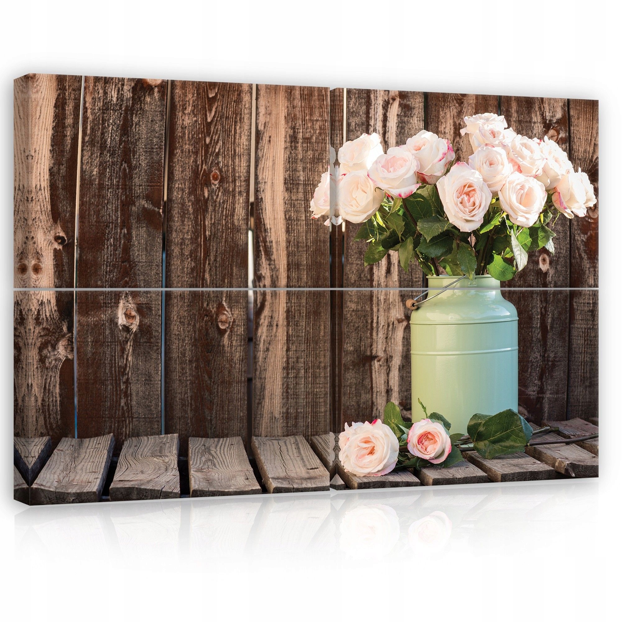 Obraz 120x80 Ruže rustikálny džbán drevo pastely romantika zátišie príroda