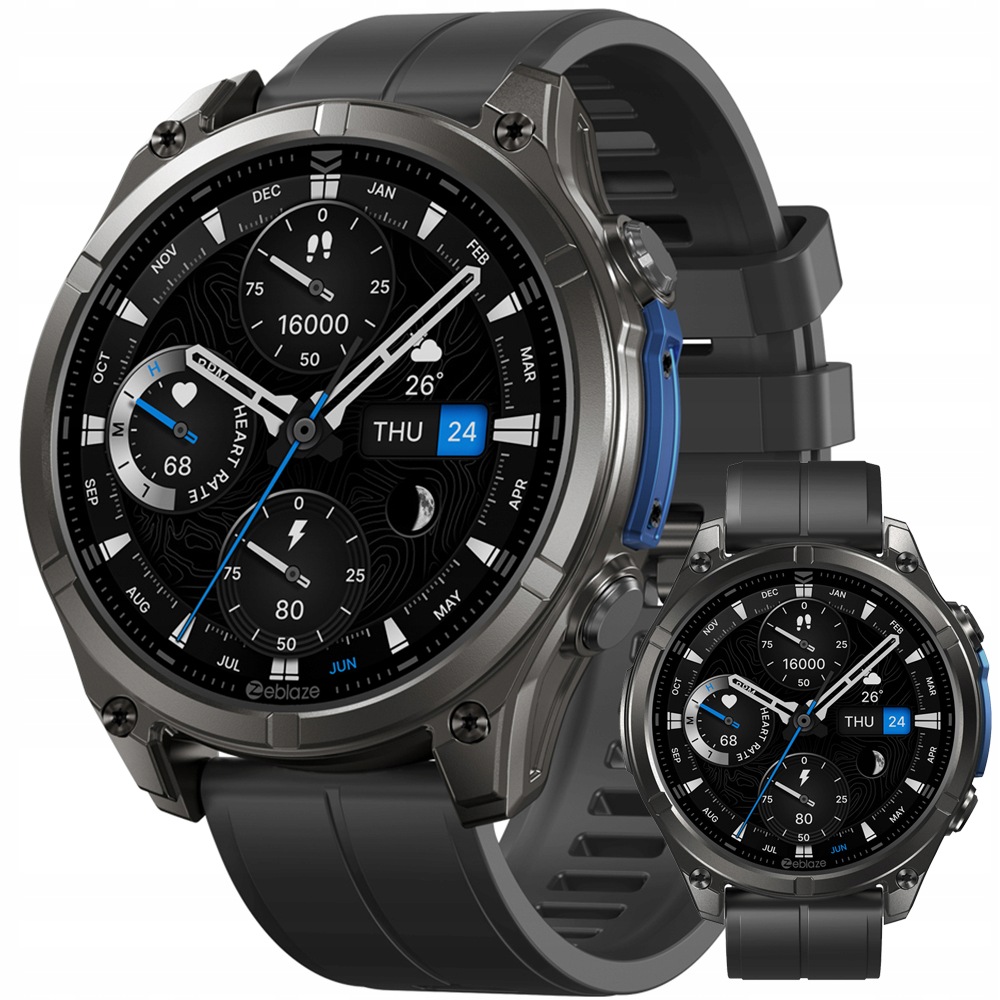 Smartwatch Zeblaze Vibe 8 Abyss Czarny Amoled 5ATM Rozmowy Wojskowy Latarka