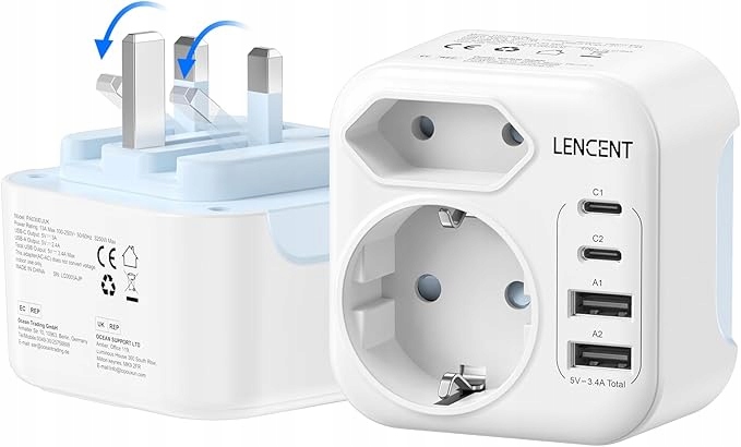 Lencent PA030EUUK Cestovní adaptér Uk Německo, adaptér typu G