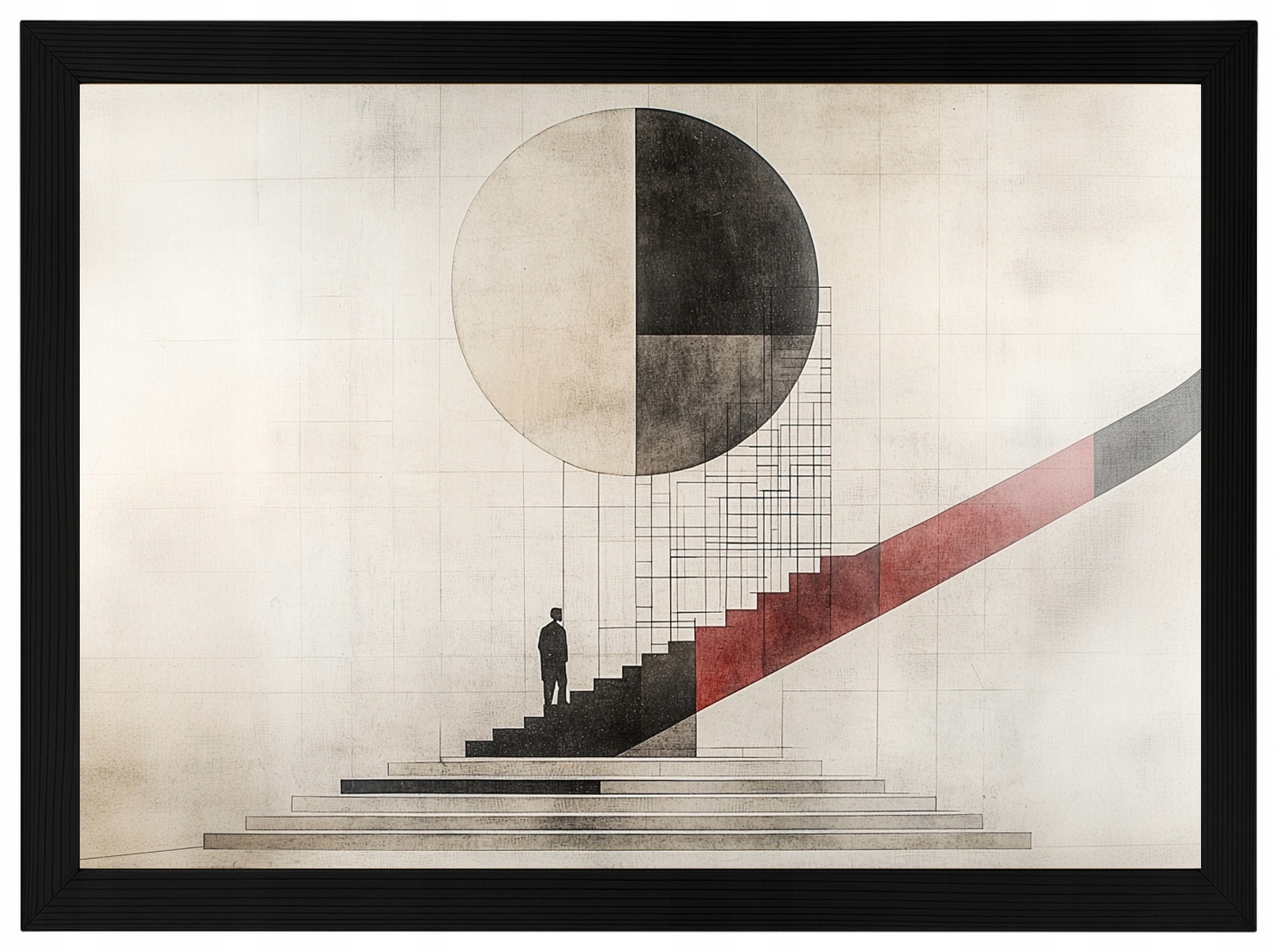 Plakát Rámeček Dřevo Abstrakce Bauhaus Schody Kolo Geometrie 100x70