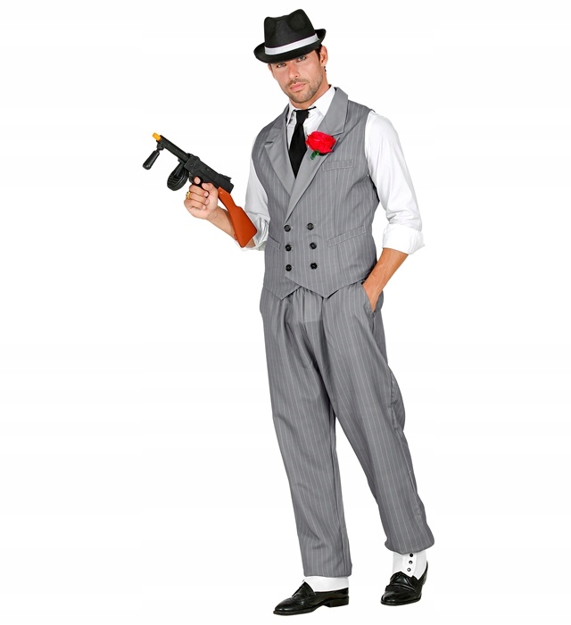 Kostým Gangstera Šedá léta 20 Retro kostým Pruhy M