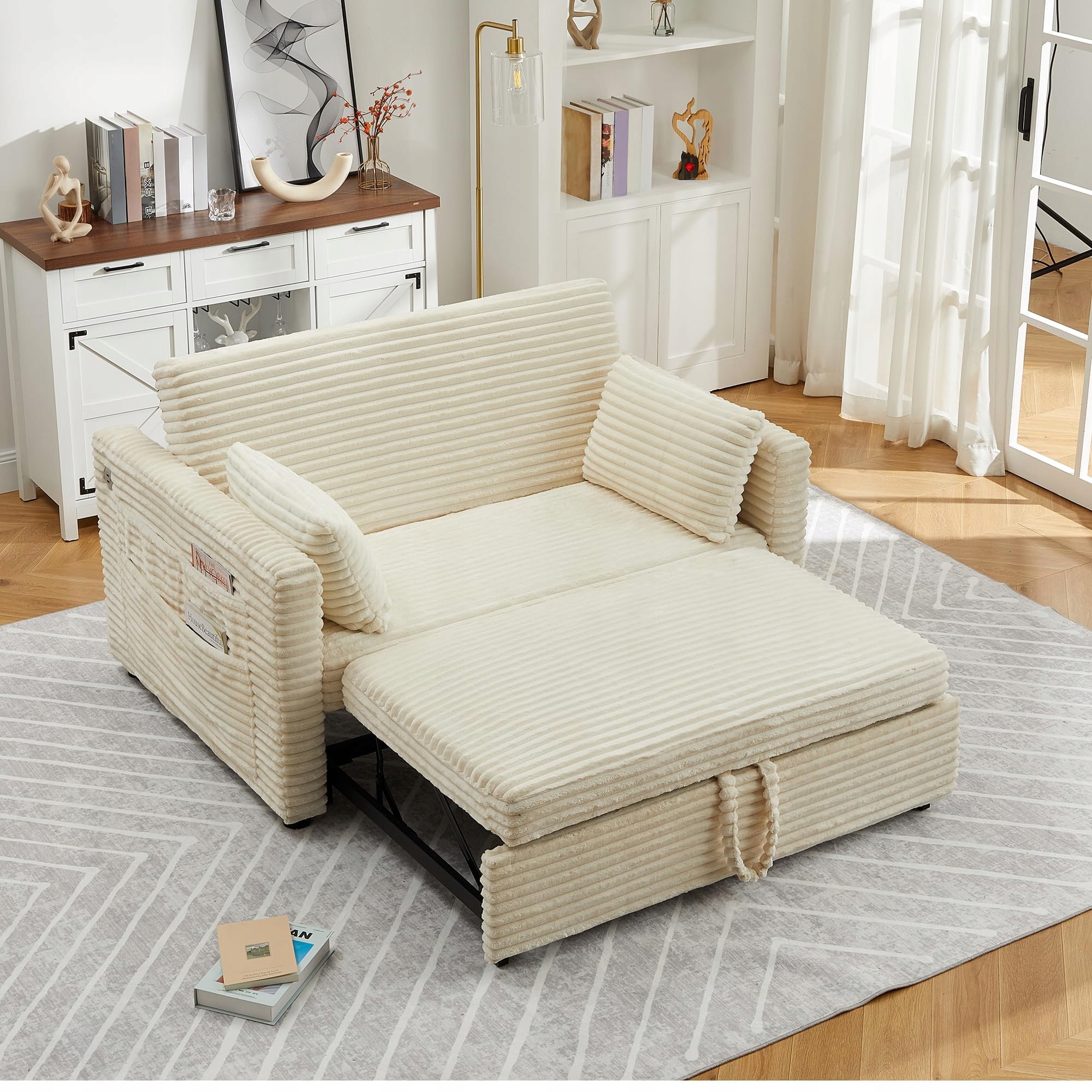 Pohovka pro dva s funkcí rozkládání a nastavitelným opěradlem, nabíjecí stanicí