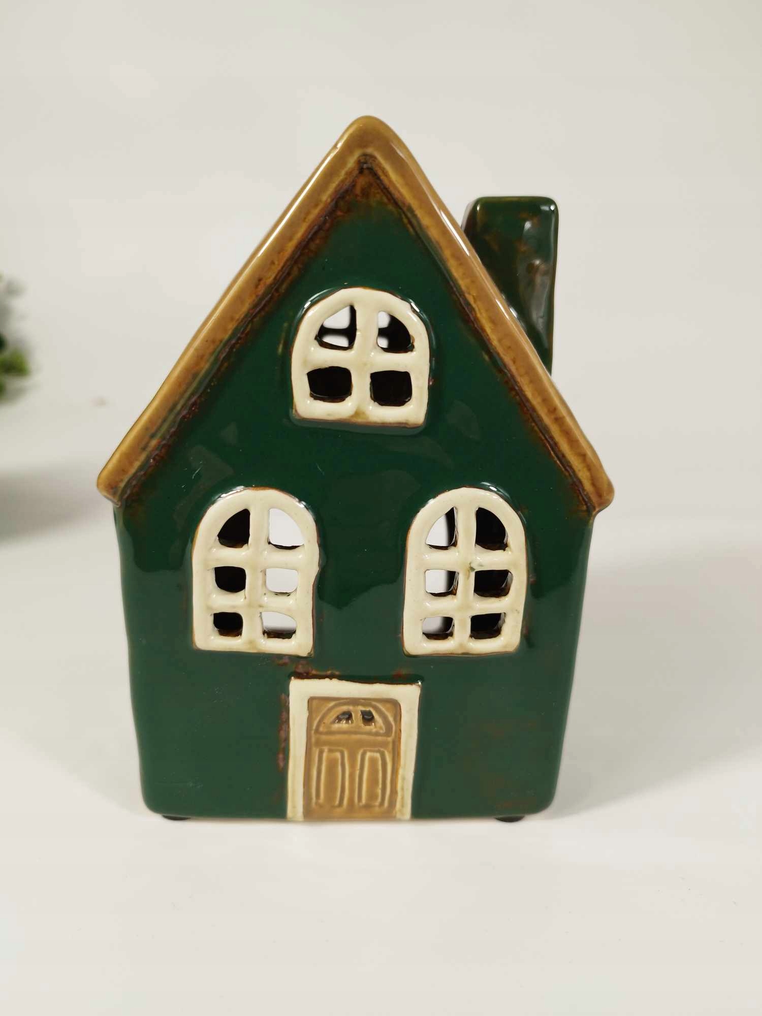 DOMEK CERAMICZNY LAMPION KAMIENICZKA ŚWIECZNIK TEALIGHT LATARENKA 15,5 cm Materiał wykonania ceramika