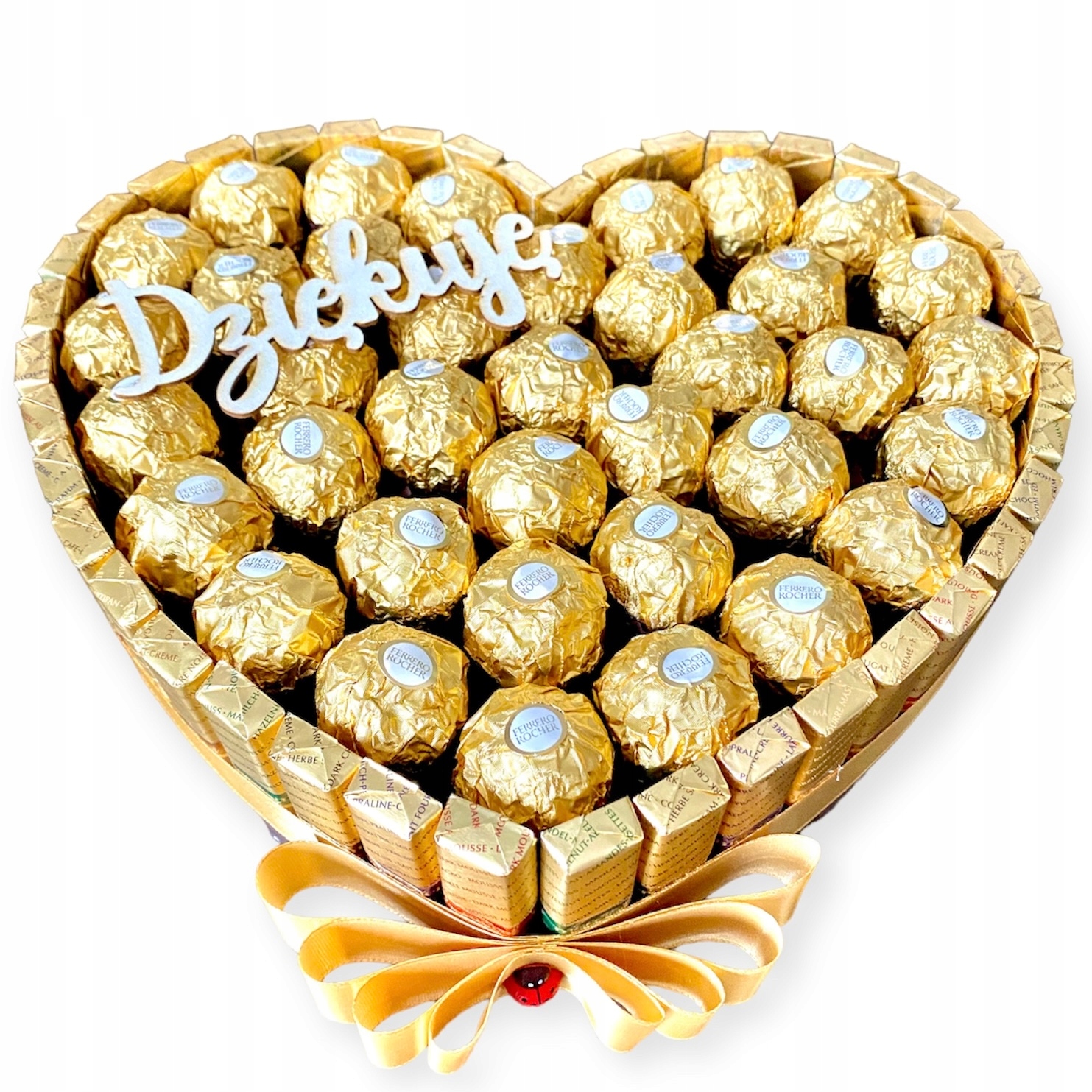 słodkie serce Merci Ferrero Rocher Podziękowanie dla Rodziców