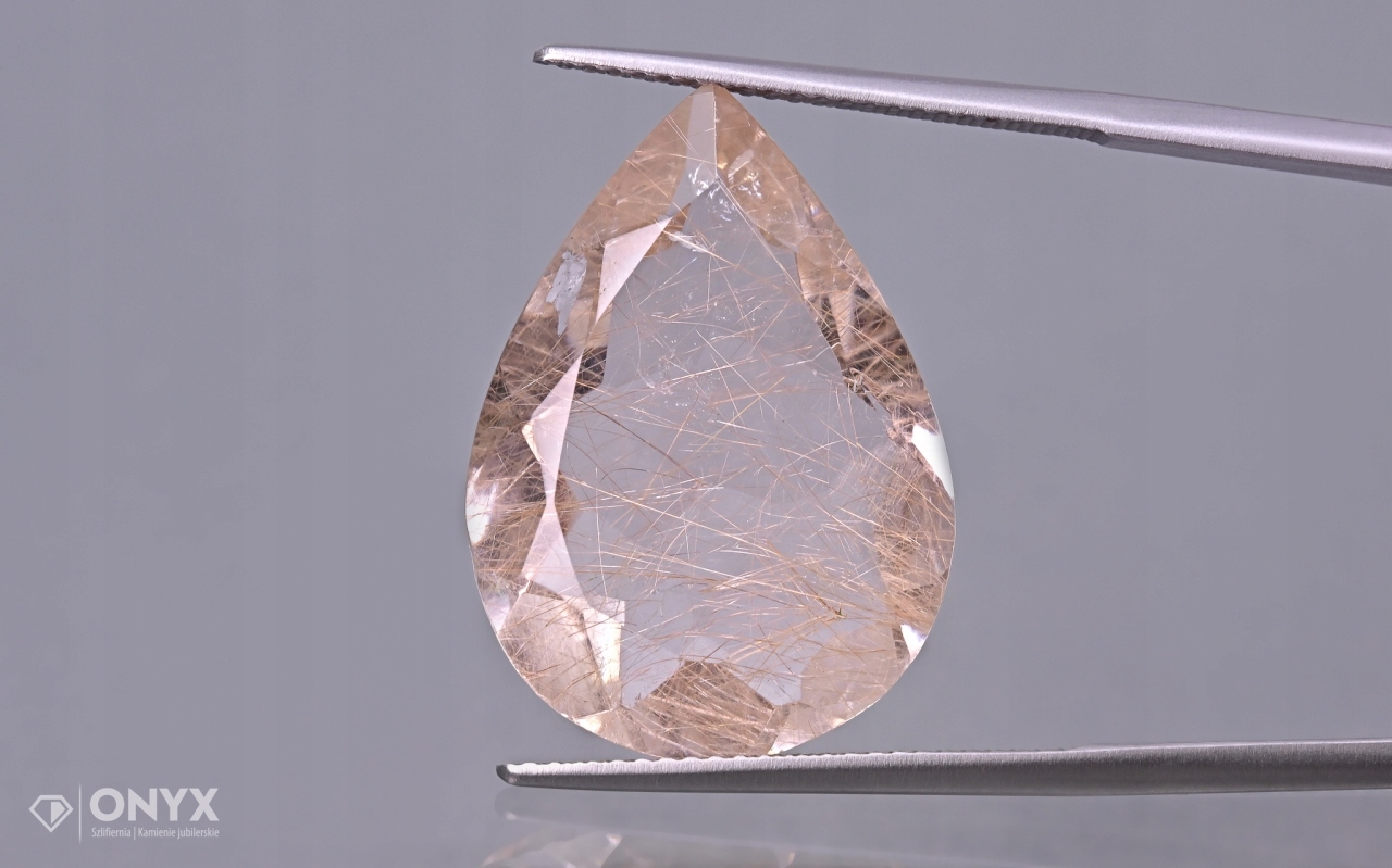 Křemen s rutilem fazetovaná slza 24x17 mm