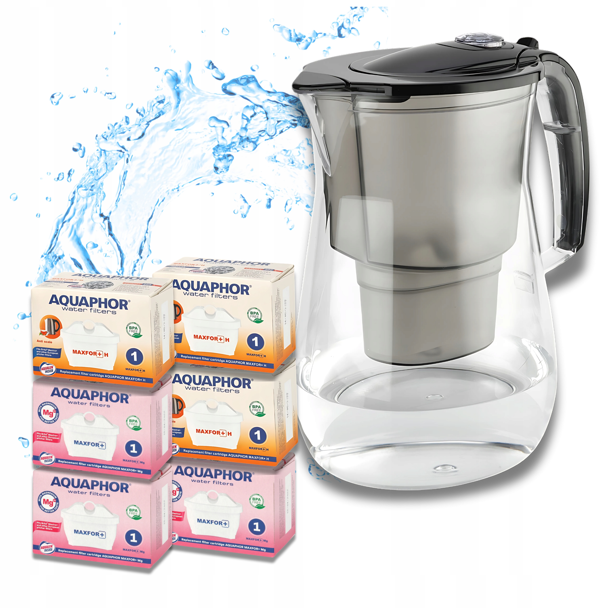 Dzbanek filtrujący wodę Aquaphor Onyx 4,2 l 6 wkładów (3Mg +3H), czarny