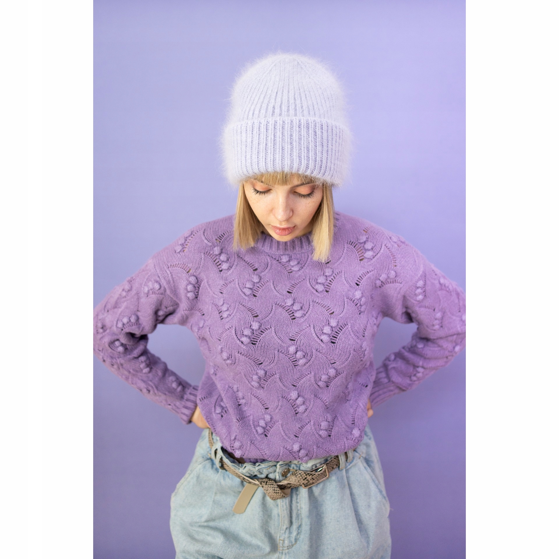 Angorowa ciepła czapka Everyday pastel cz22301-2 Wzór dominujący bez wzoru