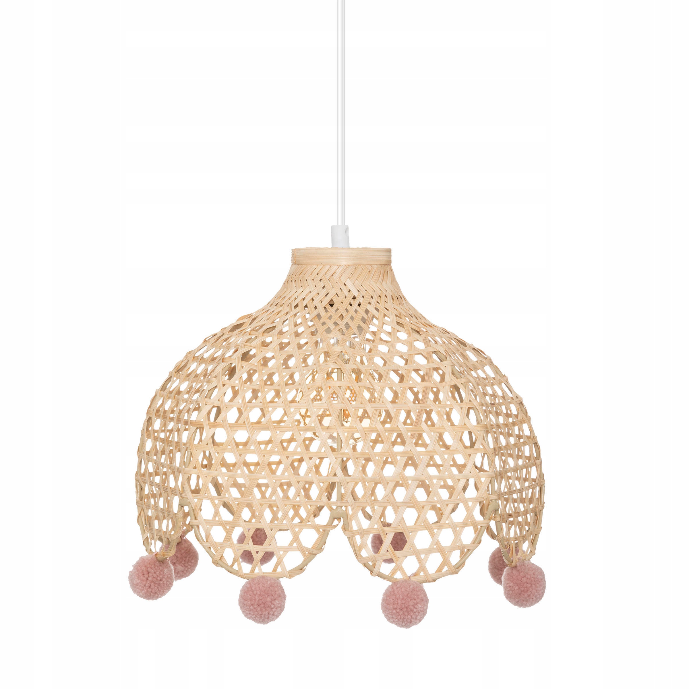 

Lampa Wisząca bambusowa Dla Dziec ażurowa +pompony