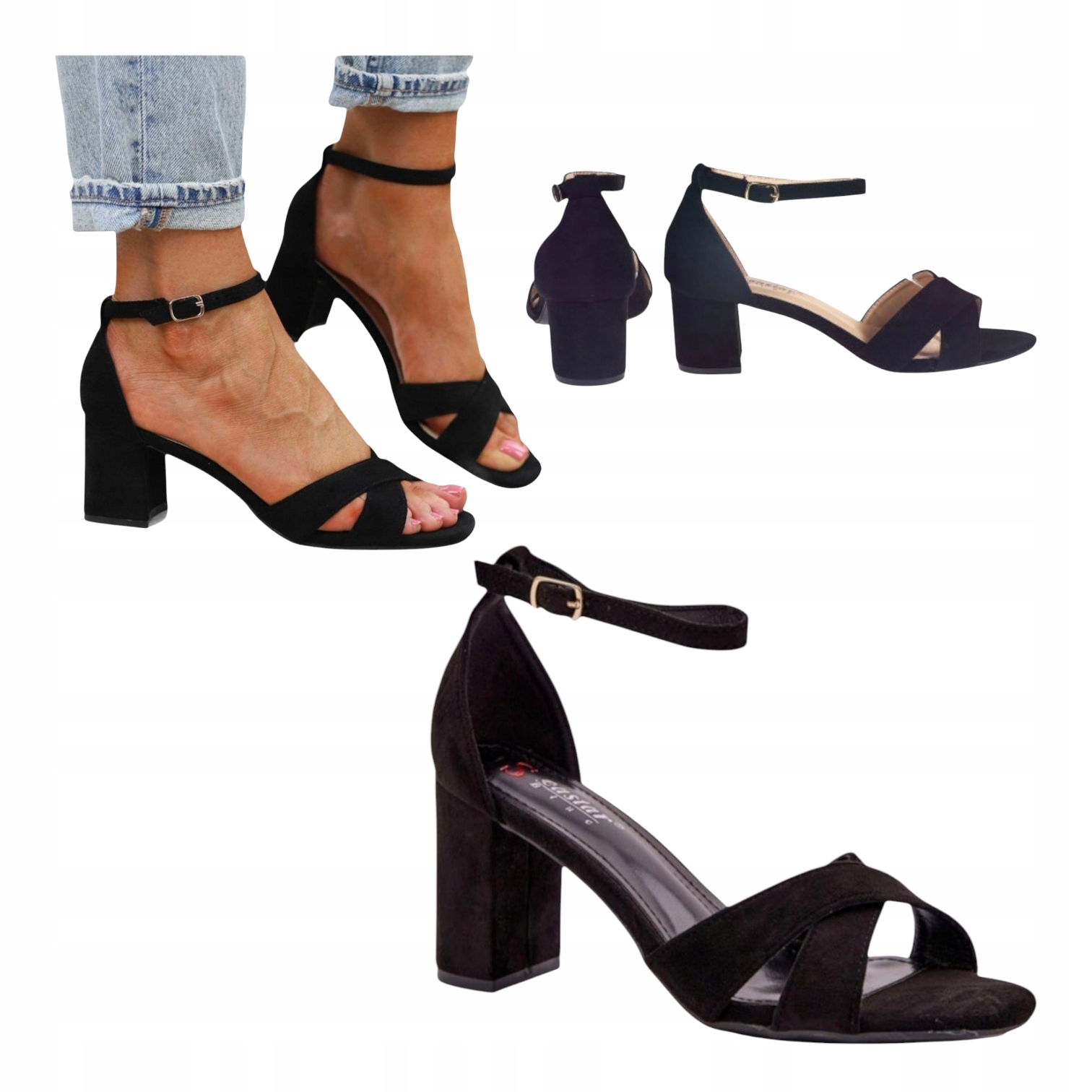 Sandały Damskie Letnie Klasyczne Na Obcasie Czarne 38