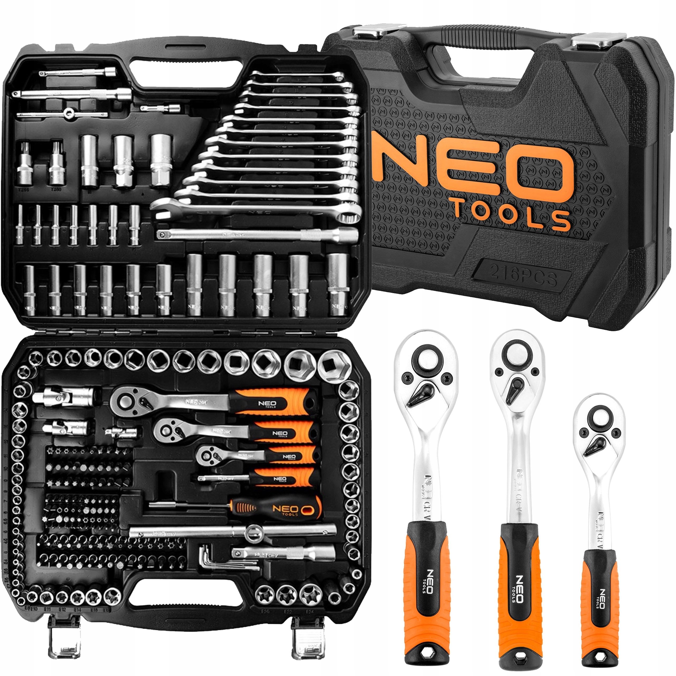 TH　2セット DUŻY ZESTAW KLUCZY NASADOWYCH Z WALIZKĄ 216 ELEMENTÓW NEO TOOLS