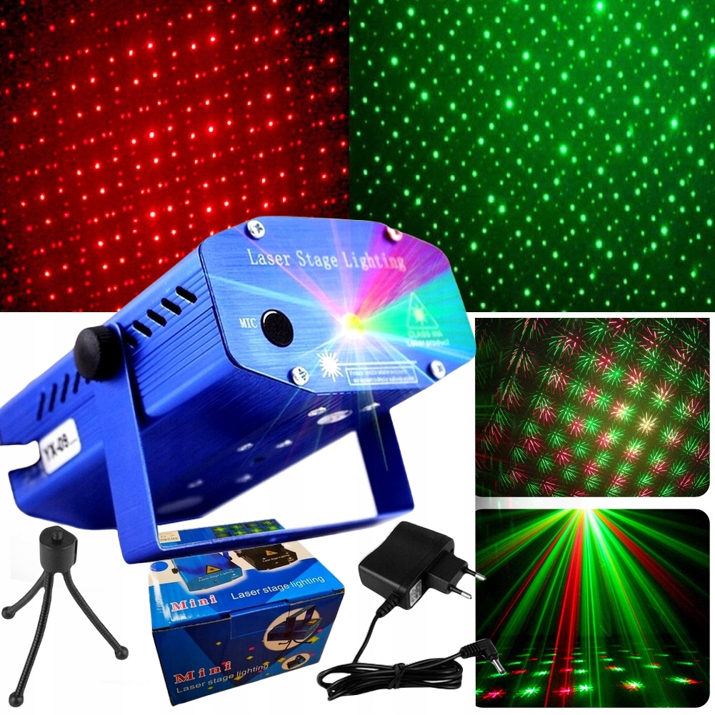 PROJEKTOR DYSKOTEKOWY DJ LAMPA DISCO LASER LED STROBOSKOP CZUJNIK DŹWIĘKU