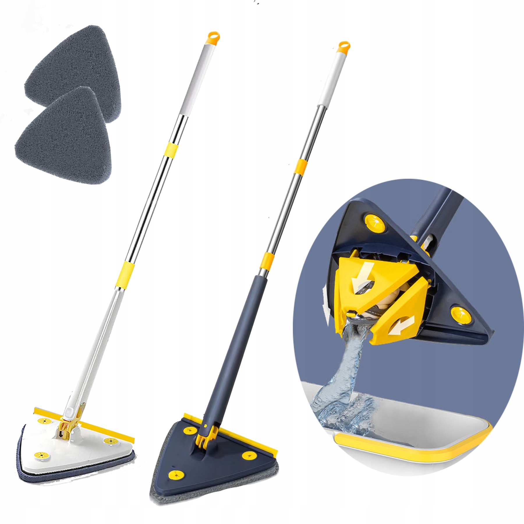 Levně 2v1 Trojhranný mop 360 Stěnový mop Utěrka 125CM