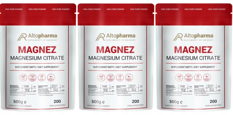 3 sztuki AltoPharma Magnez 500g Mięśnie Kości Wzrok Testosteron Skurcze