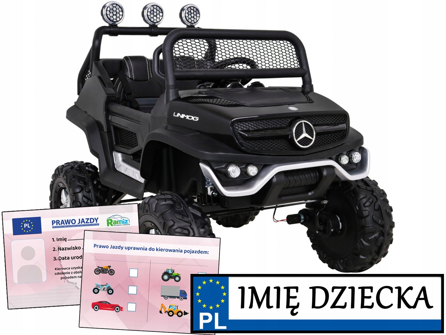 duży Samohód Dla Dzieci dwuosobowy Mercedes Benz Unimog zmienny napęd