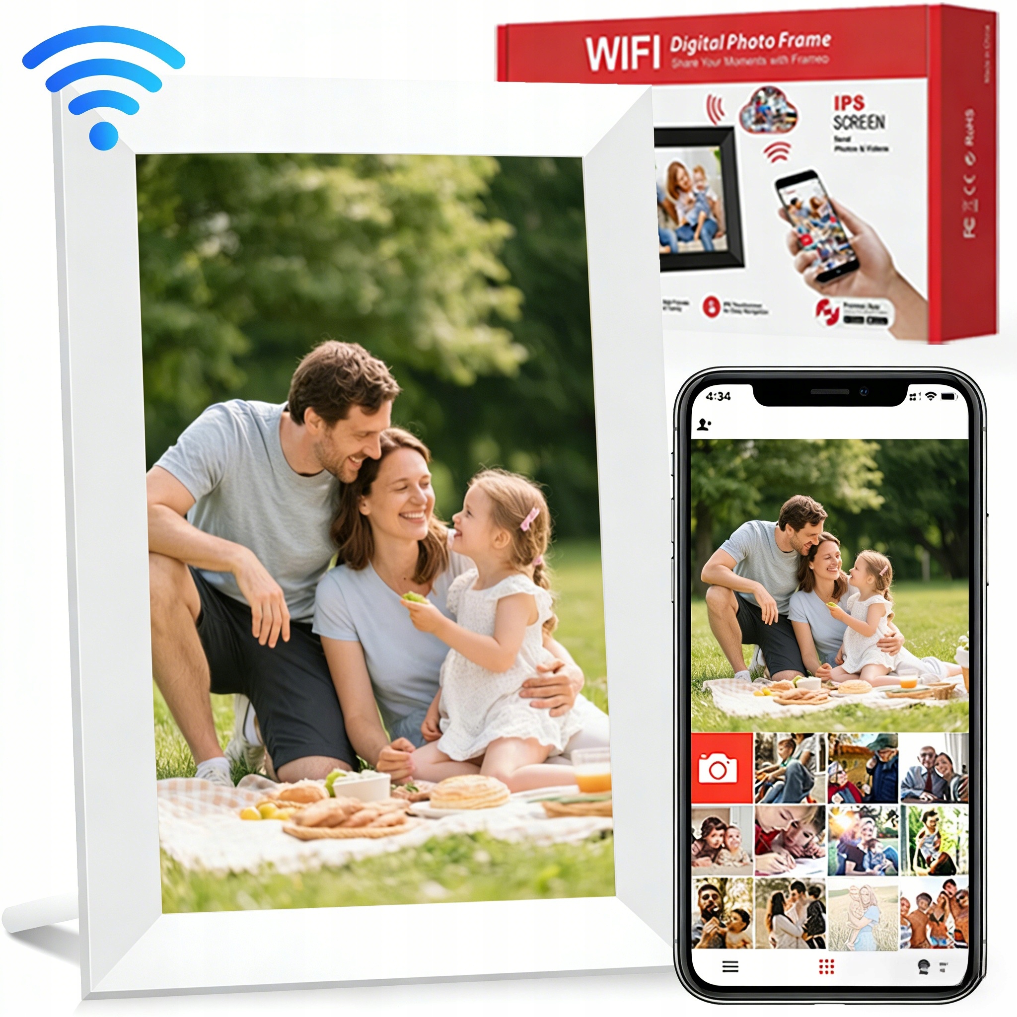 Digitální Rámeček Wifi 10.1 Palcový Dotykový Displej Ips Hd 32GB Frameo App Dárek