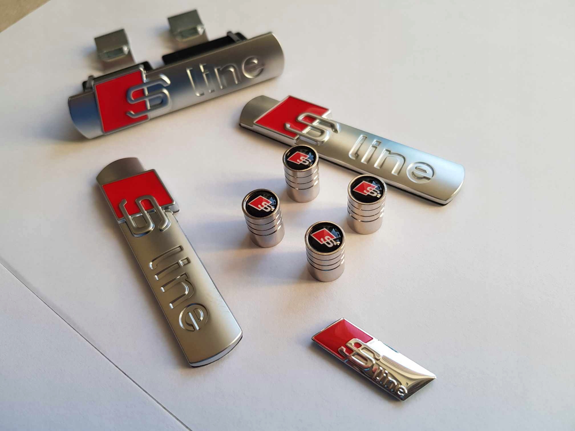 AUDI S-LINE EMBLEMAT ZESTAW W GRILL+ BŁOTNIKI+ KIEROWNICA+wentyle - 8 elem