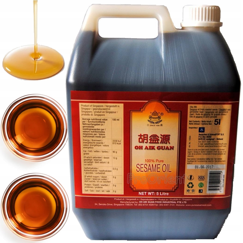 Olej Sezamowy z Prażonych Ziaren Sezamu Nierafinowany 5000ml 5L Oh Aik Guan