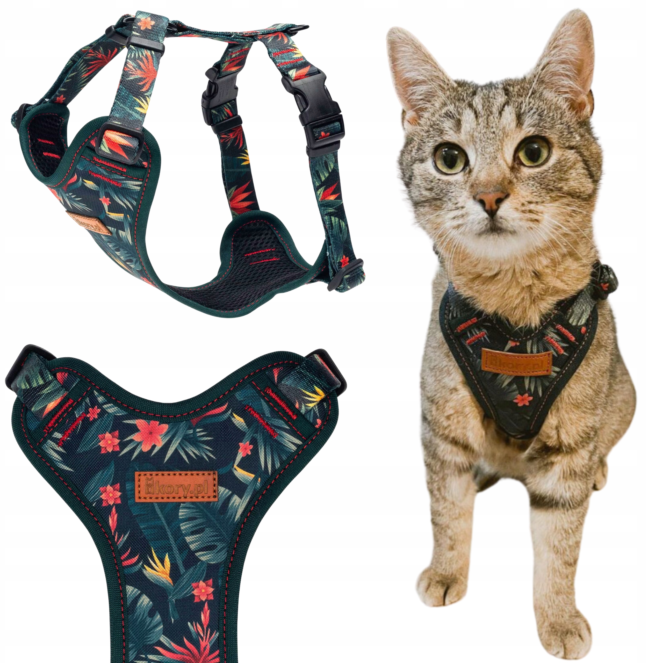 Beztlakové nastavitelné postroje pro velkou kočku do přepravky Ukory Zelené