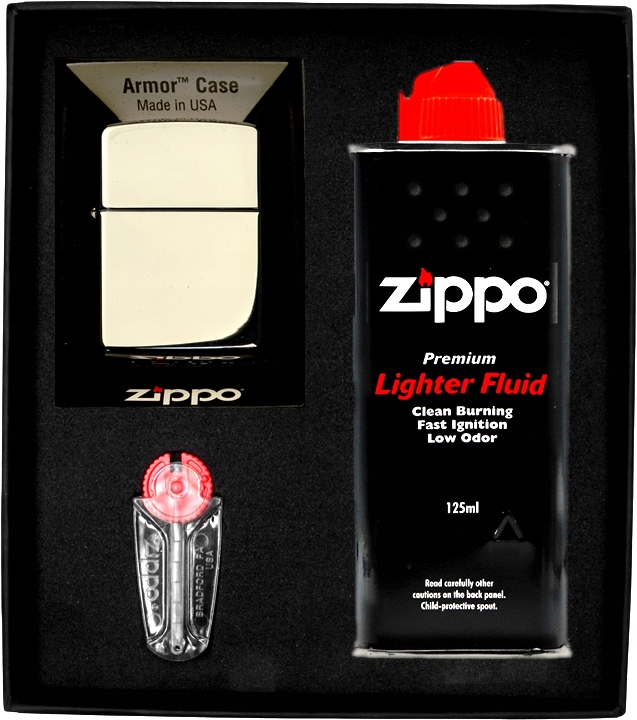 Sada Zippo Zapalovač High Polish Chrome Armor Dárkový No1