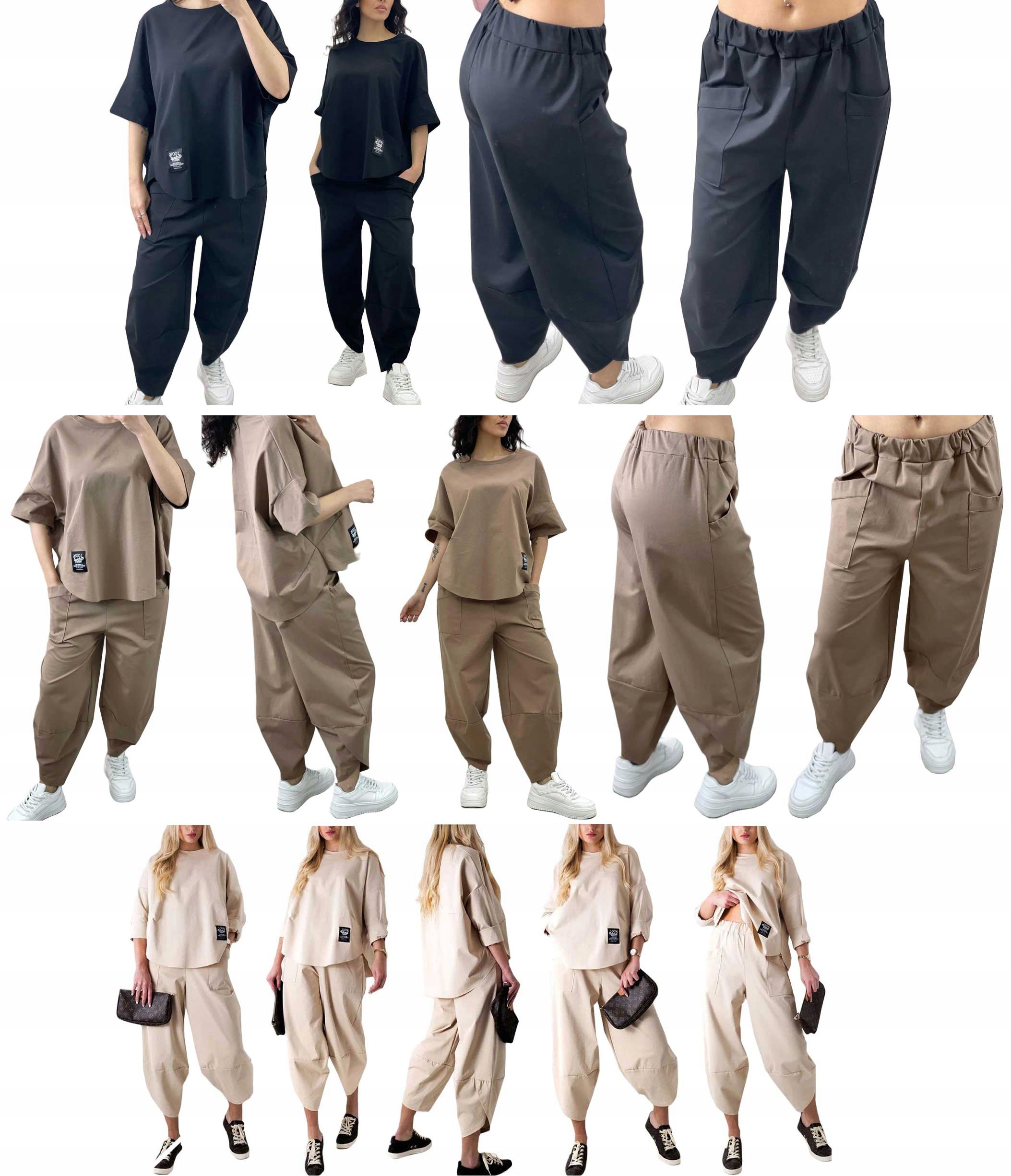 WŁOSKI ELEGANCKI KOMPLET BAWEŁNIANY BLUZKA SPODNIE DRESOWY OVERSIZE U Marka inna