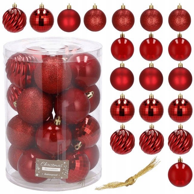 

Bombki choinkowe czerwone 6 cm 20 szt. mix wzorów
