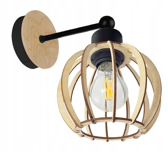 

Lampa Kinkiet E27 ścienny stały loft Kula Drewno