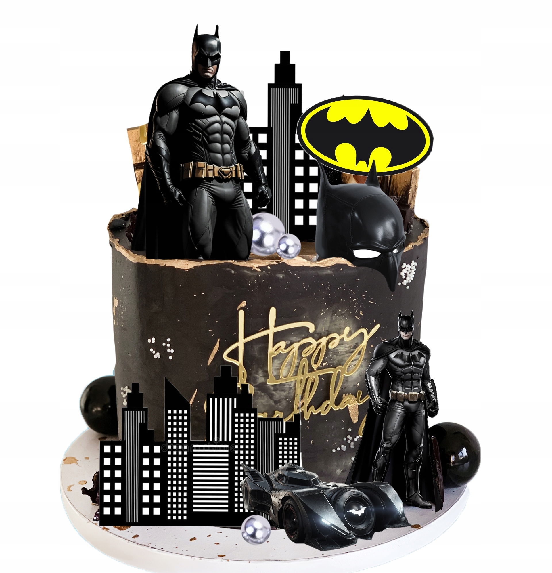 Batman na dort Hotový Sada dekorací figurky zápich z cukrové hmoty